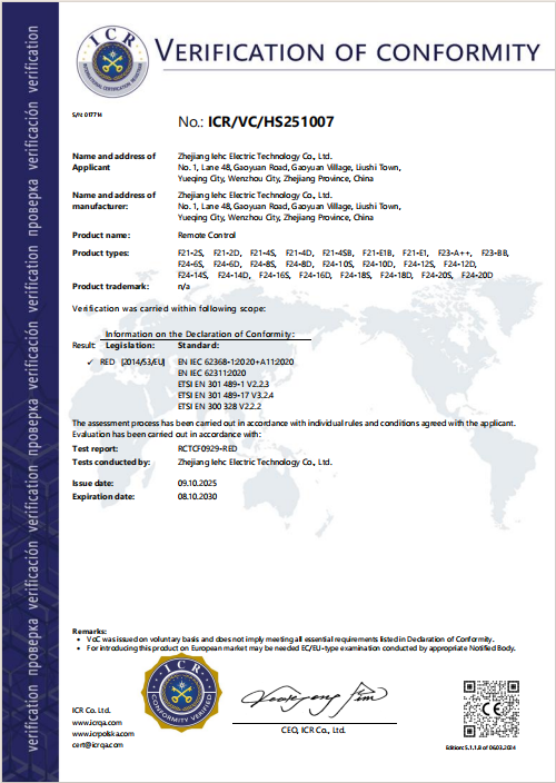 Remote Control CE Certificate