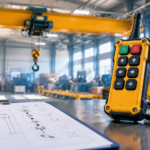 Compatible replacement crane remote control transmitter and receiver set on an industrial workbench